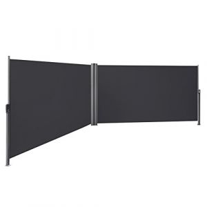 SONGMICS Paravent Ext&eacute;rieur, 180 x 600 cm, Store Lat&eacute;ral Double, Brise-vue R&eacute;tractable, Pare-soleil, pour Balcon, Patio, Terrasse, Jardin, avec Fixation au Sol, Gris GSA360G (SONGMICS HOME FR, neuf)