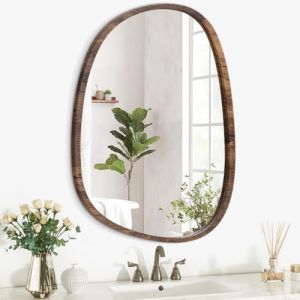 Lzuso Miroir asymétrique à Suspendre en Bois pour Le Mur Cadre irrégulier Petit Miroir Mural Moderne Décoratif Unique Chambre à Coucher Salon Salle de Bains Entrée Vanité Esthétique Miroir Ovale (Kyucheng, neuf)