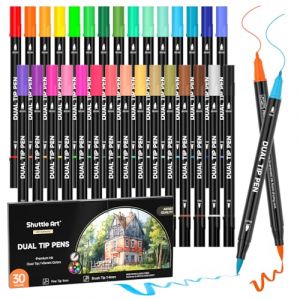 Shuttle Art 30 Feutres Coloriage Adulte, Stylo Feutre Double Pointe (Fine&Pinceau), Feutre Pinceaux pour Enfants Artistes, Feutres Aquarelle pour Coloriage Calligraphie Journal Lettrage (Lexeu, neuf)