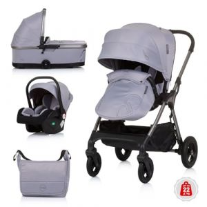 Chipolino Poussette combinée 3 en 1 Infinity, coque i-Size, nacelle, siège sport, coloris:gris (Babyshoppen, neuf)