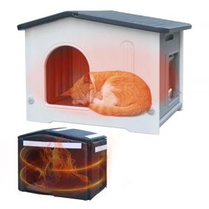 Abris pour chats avec doublure isol&eacute;e pour chats d'int&eacute;rieur en plastique pour chats sauvages Abri pour chiens d'ext&eacute;rieur pour chiots pour petits animaux domestiques moyens - gris (Captain Pet-FR, neuf)