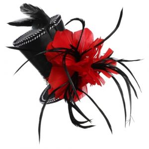 Garneck Bandeau Mini Chapeau Haut Noir Plume Rouge Serre-t&ecirc;te L&eacute;ger Et R&eacute;sistant Accessoire De Mode Femme Pour Halloween F&ecirc;te Et Cosplay (Eerstra, neuf)