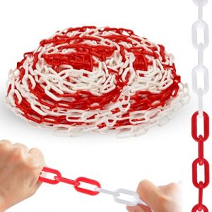 Chaîne de barrière en plastique rouge et blanc : WEGREAT 15 m 6 mm Chaîne de délimitation en plastique Chaîne de signalisation pour la sécurité d'alerte, parking, contrôle de masse, files d'attente, (GREENFOODERAN TRADING LTD, neuf)