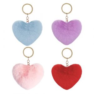 4 pièces porte-clés en peluche amour, porte-clés pompon en fourrure, accessoires pendentif en peluche pour filles et femmes, porte-clés moelleux amour pompon (TANGYUMENG STORE, neuf)