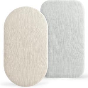 Susurration Lot de 2 Draps Housses Cododo pour Lit B&eacute;b&eacute;,100% Coton Mousseline Draps Housses Poussette Lit de Voyage et Couffin 50x90cm (Gris Cr&egrave;me) (Allkim, neuf)