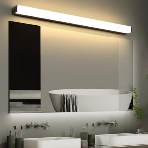 GZZBMY LED Luminaire Salle de Bain Lampe pour Miroir IP44 &Eacute;tanche M&eacute;tal Chrome Applique Murale Moderne Lampe de Mur 3000K/6500K Chambres &agrave; Coucher Motel Montage Miroir (Noire Lumi&egrave;re Chaude,100cm) (GZZB, neuf)