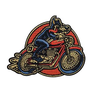 Finally Home Lone Wolf on Tour Biker Rétro Patch thermocollant pour gilets en cuir | Patchs de moto à coudre sur le dos, veste de moto, rouge/noir (Finally Home Shop, neuf)