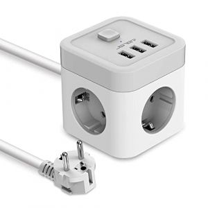JSVER Cube Multiprise USB,Bloc Multiprise 3 Prises avec 3 Ports USB Chargeur (15,5W) Prise Multi 3680W 16A Multiprise USB avec Interrupteur Cable 1,5m pour Smartphone Tablette (JsverDirect, neuf)