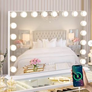 FENCHILIN Miroir Maquillage avec 18 Ampoules LED Miroir Coiffeuse Lumineux avec Port USB Grand mirroir maquilleur Lumineux avec 3 Modes déclairage Miroir Hollywood Coiffeuse Blanc 80x60 cm (Fenchilin-eu, neuf)