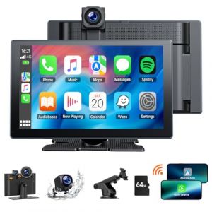 Volam 9 Pouces Ecran Carplay Voiture avec Dashcam Avant 4K, Caméra de Recul 1080P, Autoradio Apple Carplay Sans Fil Android Auto avec Bluetooth 5.0, GPS,Assistant Vocal,Lien Miroir,AUX,FM,64G TF Carte (HFLKJ, neuf)
