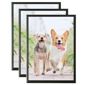 Weikani Cadre photo A4 en aluminium noir, paquet de 3-21x30cm cadre photo plexi verre, cadre de certificat pour support mural ou écran de bureau, set de 3 (Newhope2023, neuf)