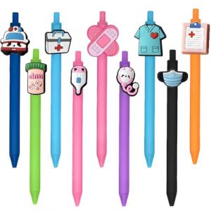 IKOPFLN 9 Pièces Stylo infirmière,Ensemble de Stylos D'Infirmière Mignons Stylo Rigolo Bille Rétractable,pour Fournitures Scolaires Médecins Infirmières Cadeau (IKOPFLN, neuf)