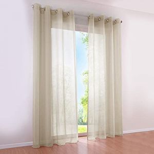 SIMPVALE 2 Panneaux Rideaux Voilages à œillets Semi-Transparents pour fenêtres, Balcon, Salon (Largeur 140cm x Hauteur 270cm, Khaki) (SIMPVALE, neuf)