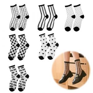 6 Paires Voir &agrave; Travers Chaussettes Plaid &agrave; Pois Ray&eacute; Plaid Pure Transparentes Chaussettes Fines en Filet Transparent Chaussettes Dentelle Femme &Eacute;t&eacute; Cheville Ruffle chaussette Basse Femme Mode Noir (ZHELYAZKO TRANS STORE, neuf)