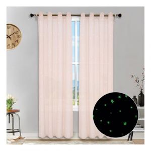 HonunGron Lot de 2 Étoiles Rideau Fluorescents Semi-Transparents, Rideaux Occultants à Oeillets, Les Étoiles Rideaux en Tulle pour Décoration Chambre d'enfant (Rose,2X H 160 X B 132cm) (HonunGron, neuf)