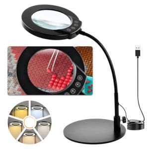 Mapille 10X Loupe avec lumière et Support, LED Lampe de Bureau avec 5 Températures Couleur, Lampe loupe à intensité Variable, 360° Loupe pour la Lecture Les Personnes âgées Les Loisirs l'artisanat (Laukra special SIA, neuf)