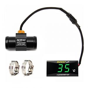 NORXI Thermomètre d'eau numérique universel pour moto, 12 V, avec adaptateur de capteur de température (22 mm, vert) (NORXI Store, neuf)