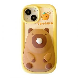 QoKcoahn Coque pour iPhone 17 Pro Max, jolie coque de t&eacute;l&eacute;phone Kawaii 3D amusante Capybara soufflant des bulles de dessin anim&eacute; coque de protection en gel silicone souple pour femmes et filles pour (ShinOya, neuf)