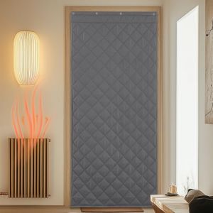 PONY DANCE Rideaux Thermique Isolant Anti Froid, Rideau Porte Entr&eacute;e Coupe-Vent R&eacute;duisant Bruit Garde au Chaud en Hiver pour Chambre/Restaurant, 100cm Largeur sur 200 Hauteur, 1 Pc, Gris (RYB HOME EU, neuf)