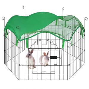 EUGAD Enclos Extérieur pour Lapins Ø114cm - Parc à Animaux avec 6 Panneaux Métalliques 56x60cm, Filet de Protection, Porte Sécurisée & Piquets - pour Lapins, Cochons d'Inde, Poules (Eugad, neuf)