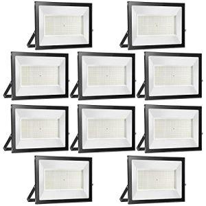 loyal Lot de 10 Projecteur LED 200W 20000LM, 6000K Blanc Froid Super Lumineux Spot Ext&eacute;rieur, Lumi&egrave;re S&eacute;curit&eacute; IP65 &Eacute;tanche Verre Tremp&eacute; &agrave; Grain Fin, Floodlight pour Entr&eacute;e Terrasse Square Usine (Zoelight, neuf)