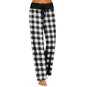 Ekouaer Bas de Pyjama à Carreaux Femme Long Pantalon Pyjama Femme Carreaux Doux Pantalon Décontracté avec Cordon de Serrage Noir Blanc (Ekouaer EU, neuf)