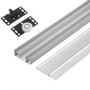 Peakjune Rail Porte Coulissante,Kit Porte Coulissante,Quincaillerie De Porte Coulissante Kit,Rail pour Porte Coulissante Placard,Rail Porte Coulissante Double,Alliage D'Aluminium (Peakjune, neuf)