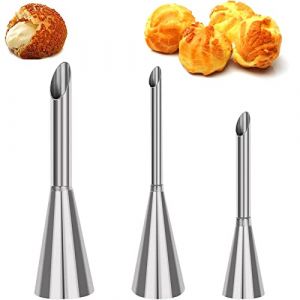 XOPOZON Lot de 3 Douille de Pâtisserie Petit Choux, Douilles Professionnelles en Acier Inoxydable à Garnir, Cupcake Puffs Injection Seringue, 5/6/8mm pour la Décoration de Houppette (Hyacinthus orientalis, neuf)