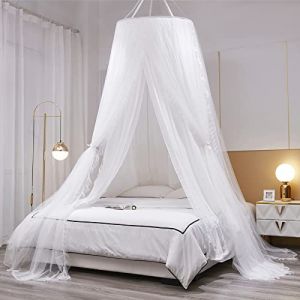 HUOQOU Baldaquin en Dôme Rond à Double Couche pour Princesse Tente de Lit pour Filles Moustiquaire de Rêve Décoration Mignonne pour Chambre à Coucher Château de Jeu Coin Lecture(Blanc/Blanc) (blingbling textile, neuf)
