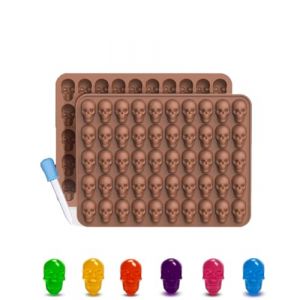 CULEB Moule en Silicone en Forme de T&ecirc;te de Mort,2 PCS 50 Cavit&eacute;s Moules Silicone en Forme Cr&acirc;ne,Forme-Silicone Halloween avec 1 Compte-Gouttes pour Bonbons,Chocolat,Gel&eacute;es,Pralines,Gla&ccedil;ons (CULEB, neuf)