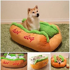 Lit en forme de donut pour chien/chat - Orthop&eacute;dique en osier - Personnalisable - Taille moyenne - Coussin anti-anxi&eacute;t&eacute; - Corgi - Indestructible - Grand canap&eacute; moelleux en forme de hot-dog (huizhixunkuajing, neuf)