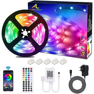 ALED LIGHT Ruban LED 5m Bluetooth 5050 Non impermeabile RGB SMD Bande LED Strip avec Télécommande infrarouge à 44 touches et Alimentation 12V Bande Lumineuse pour TV Maison Décoration Noël (ALED LIGHTING, neuf)