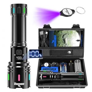 Shadowhawk Lampe Torche LED Ultra Puissante, 500000 Lumens Lampe de Poche Rechargeable USB, XHM90.2 Lampe Tactique, Torches IP67 Étanche, flashlight 5 Modes D'éclairage, pour Camping Randonnée Urgence (SHADOWHAWK, neuf)
