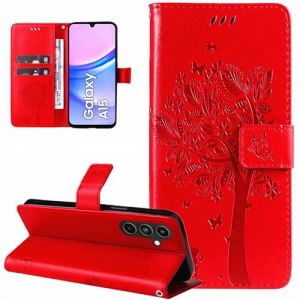 Dcjlbo Coque pour Samsung Galaxy A15 5G/4G Etui Coque Portefeuille Cuir avec Motif Porte Carte à Rabat Magnétique Clapet Housse Protection Flip Case Cover Étui pour Samsung Galaxy A15 5G/4G-Rouge (Dcjlbo, neuf)