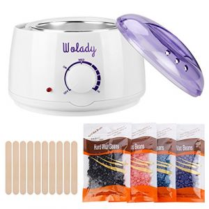 Chauffe Cire Épilation à la Cire Chaude Professionnelle 500ml, Wolady Smart Appareil à Cire Avec 4 Sachets Cire et 10pcs Bâtons Épilation Visage Bras Jambes Aisselles (LONGXX, neuf)