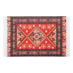 Odoria Maison de Poup&eacute;e Tapis Miniature: 1/12 &Eacute;chelle Mini Paillasson Salon Chambre &agrave; Coucher Vintage Oriental G&eacute;om&eacute;trique Rouge (Cardinas, neuf)