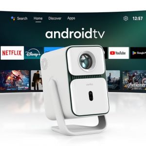 Android TV Videoprojecteur & Netflix Officiel, Courte Focal Auto Focus Projecteur Video, WiFi Bluetooth FHD 1080P, Smart Contrôle Vocal, Rotatif 120° RétroProjecteur Home Cinéma pour PS5 HDMI (Wanbo Direct, neuf)