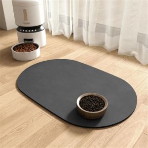 Mateju Tapis Gamelle Chat Chien, Couleur Unie Ovale Tapis Chat Gamelle, S&eacute;chage Rapide Tapis Lavable Antid&eacute;rapant de Gamelle pour Chien Chat Tapis de Nourriture pour Animaux (Anthracite,50x80cm) (Meiju, neuf)
