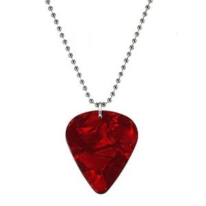 HUNM M&eacute;diators de guitare - 1 collier/boucles d'oreilles, collier de musique basse unisexe, m&eacute;diators en cellulo&iuml;d, m&eacute;diator acoustique, &eacute;lectrique, guitare basse, rouge (Xu Min baby, neuf)