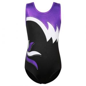 ZNYUNE Fille Justaucorps Gymnastique Pétillant Imprimé Tenue de Gym sans Manches B208 BlackPurple 8A (ZNYUNE-FR, neuf)