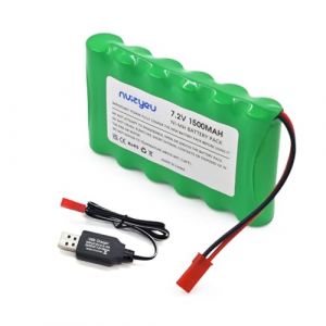 nvizyeu Batterie Nimh 7,2 V, batterie AA rechargeable 1500 mAh 7,2 V RC, adapt&eacute;e pour les voitures t&eacute;l&eacute;command&eacute;es RC v&eacute;hicules d'ing&eacute;nierie, livr&eacute;e avec un c&acirc;ble de charge (prise JST) (nvizy, neuf)