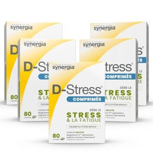 D-STRESS COMPRIM&Eacute;S Lot de 5 | Magn&eacute;sium de 3&egrave;me G&eacute;n&eacute;ration + Taurine + Arginine + Vitamines B | G&egrave;re le Stress du Quotidien et R&eacute;duit la Fatigue | LABORATOIRE SYNERGIA (Ma Sant&eacute;, neuf)
