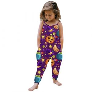 Combinaison imprimée d'halloween pour bébé fille, sans manches, barboteuse, tenues, pantalons, vêtements Combinaison Pyjama Cheval (Light Purple, 2-3Years) (Mosusjoes, neuf)