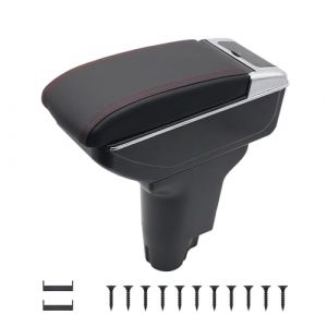 KAERGK Accoudoirs de voiture pour console centrale Fiat 500, double espace de rangement avec porte-gobelet, boîte utilitaire arrière, montage facile (ligne rouge) (YJYWZH auto, neuf)