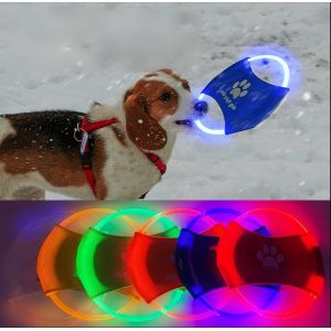 Lot de 2 frisbee lumineux LED pour dressage de chien, TPU non toxique en caoutchouc souple résistant au grincement et aux morsures, rechargeable et lumineux pour animaux de compagnie, jouet (深圳市深湾设计有限公司, neuf)