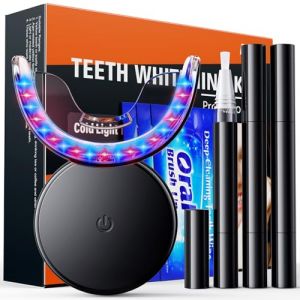 Shynova Teeth Whitening Kit LED - Kit de Blanchiment Dentaire Avec Goutti&egrave;re Lampe Lumi&egrave;re Bleue Acc&eacute;l&eacute;ratrice et Rouge Apaisante, 3 Stylos Blanchir les Dents, Programme 16 Minutes (PLATINUM GLOBAL, neuf)