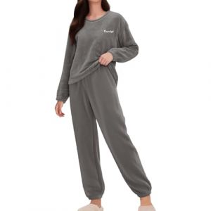 Ensemble de pyjama en polaire pour femme - Pyjama chaud en flanelle pour femme - Pyjama d'hiver moelleux et chaud &agrave; manches longues - 2 pi&egrave;ces - Sans capuche - V&ecirc;tement de nuit d&eacute;contract&eacute; &agrave; col rond (linfumanli, neuf)