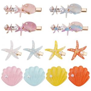 Lot de 12 Pinces à Cheveux en Forme d'Étoile de Mer, Élégantes en Perles en Forme d'Étoile de Mer en Forme de Sirène Accessoires (Étoile de Mer, Coquillage, Petite Coquille d'Étoile de Mer) (Jenniy, neuf)