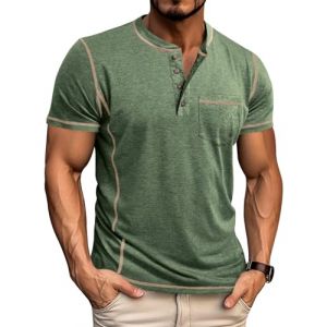 LAOARA Tee Shirt Homme T Shirt T-Shirts &agrave; Manches Courtes Homme Henley Col Tunisien Boutons L&eacute;g&eacute;re Tshirt Vert M (Laoara Store, neuf)