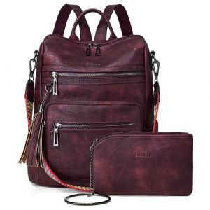 Shrrie Sac &agrave; Dos Femme, Sacs &agrave; Main Port&eacute;s Dos en PU Cuir, &Eacute;l&eacute;gant Imperm&eacute;able Sac &agrave; Dos Antivol Convertible avec Bandouli&egrave;re Amovible pour Travail Voyage College Cadeau-Bordeaux bicolores (Shrrie, neuf)